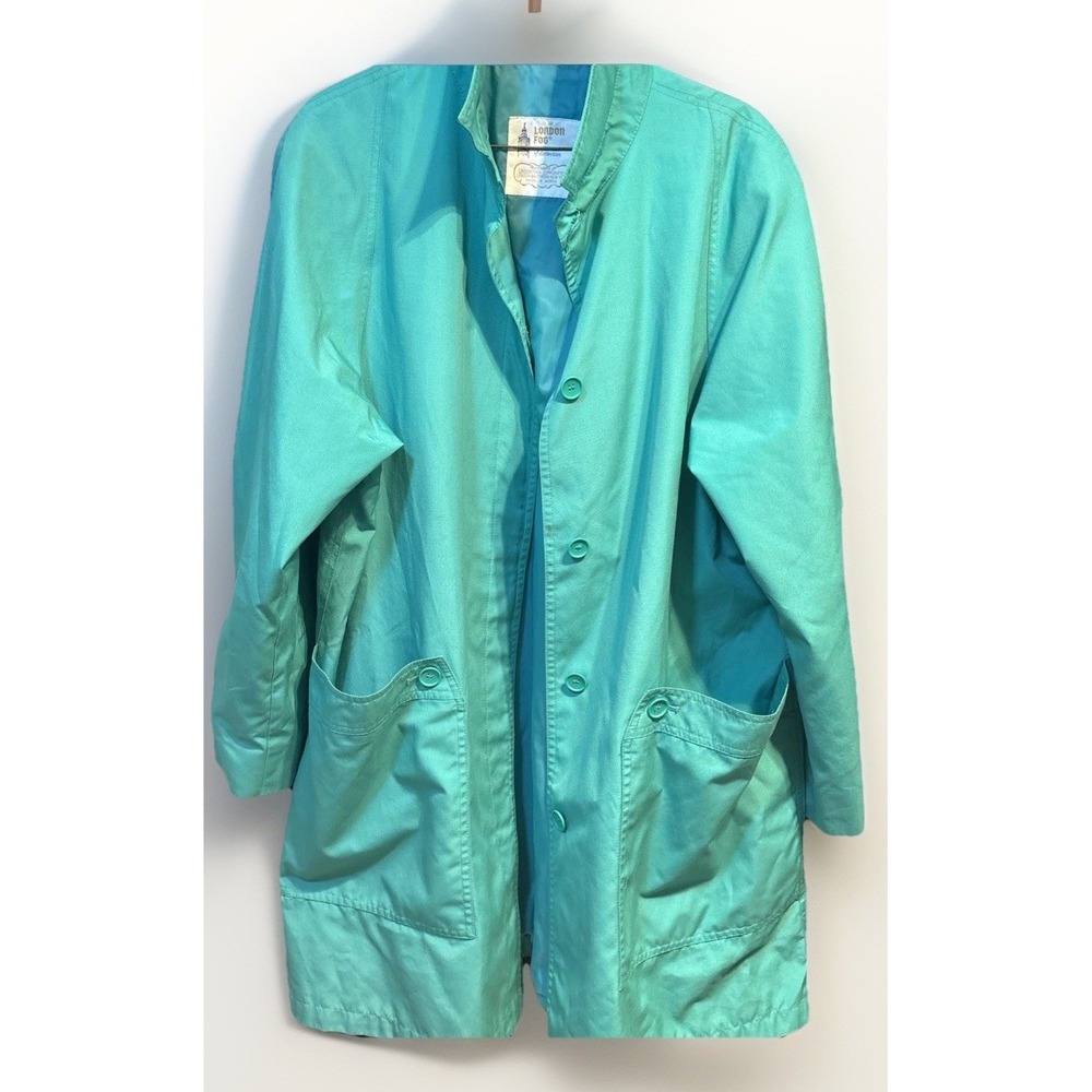 London Fog Vintage Teal Turquoise Trench Coat Mid Length Button Front Jacket‎
